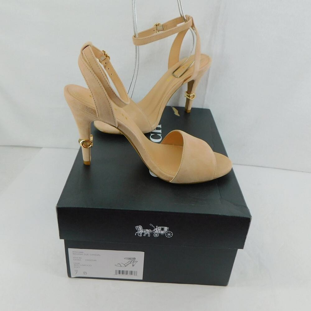Coach Women's Regina Ankle Strap Sandals Beechwood Suede Heels Size 7 New